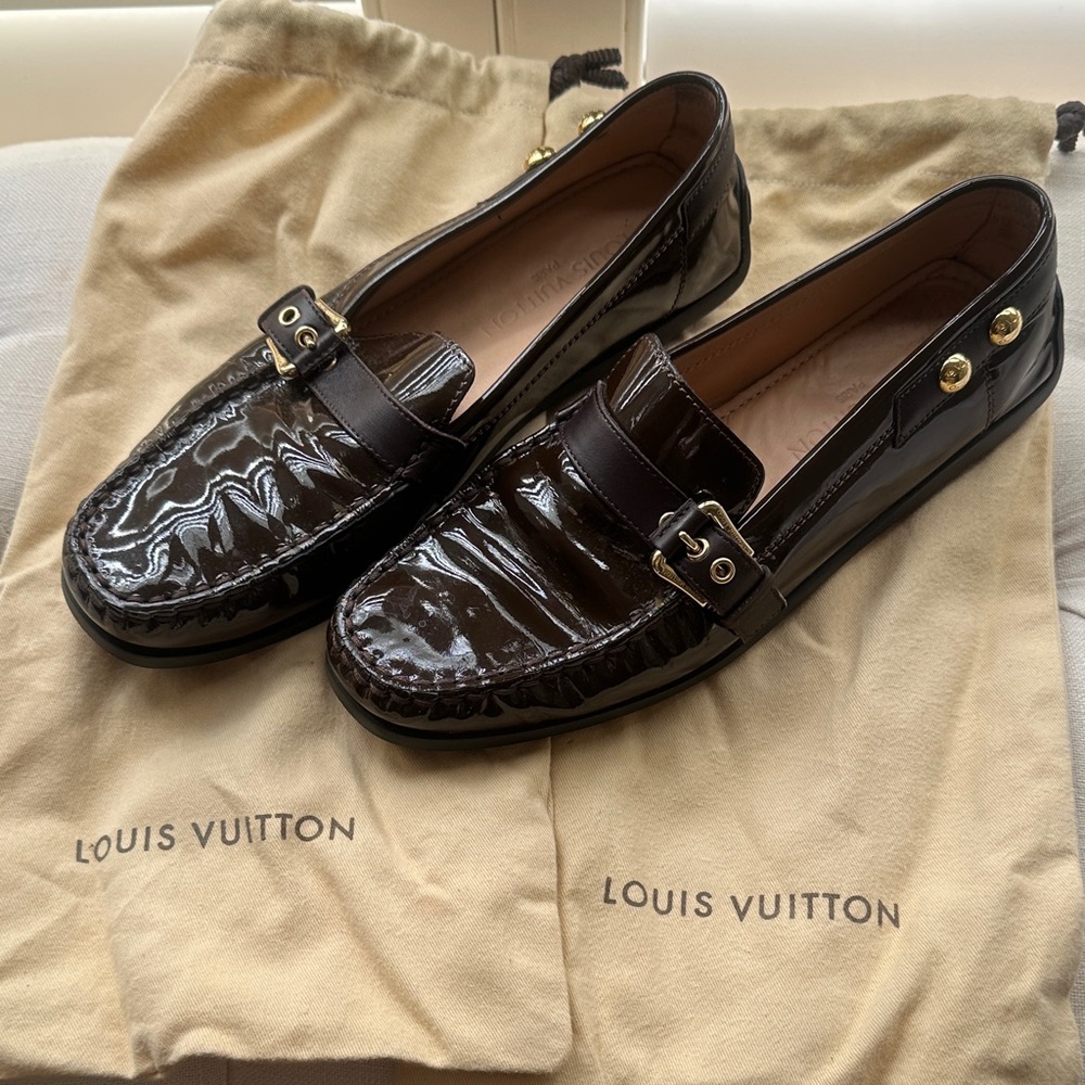 Louis Vuitton Dark Brown Patent Leather Loafers